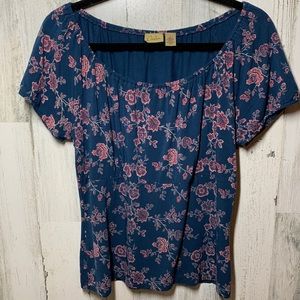 Caslon Peasant Top Blue w/ Red and White Flowers